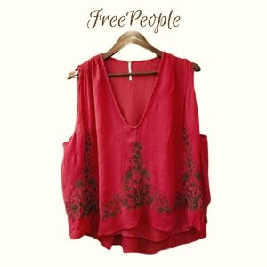 Free People Boho Floral Embroidered Flowy Sleeveless Tank Top Size Medium